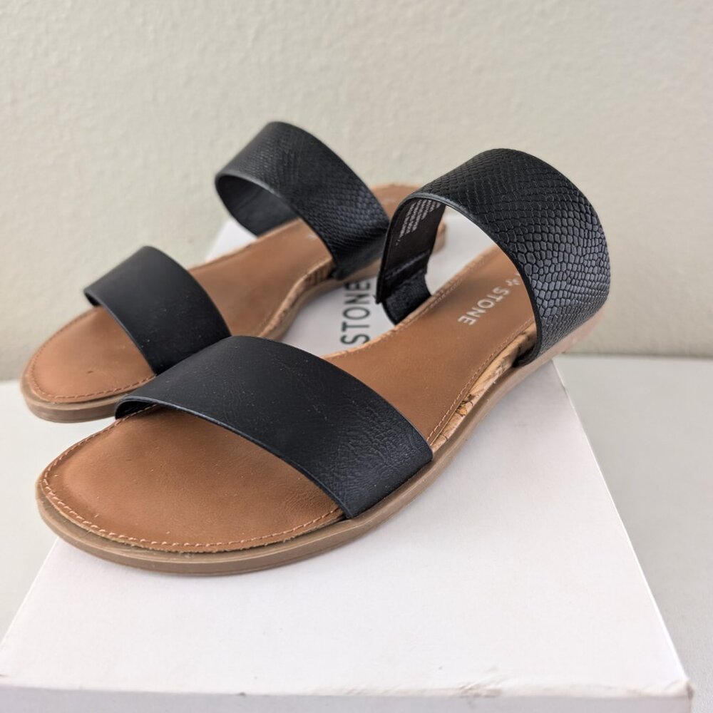 SUN+STONE WOMENS EASTEN SLIDE CASUAL SANDALS BLACK 5M